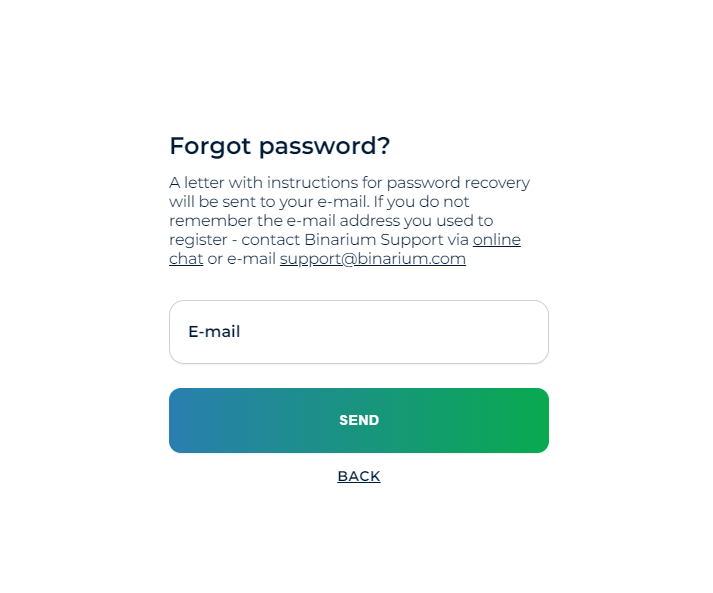 forgot my Binarium login password